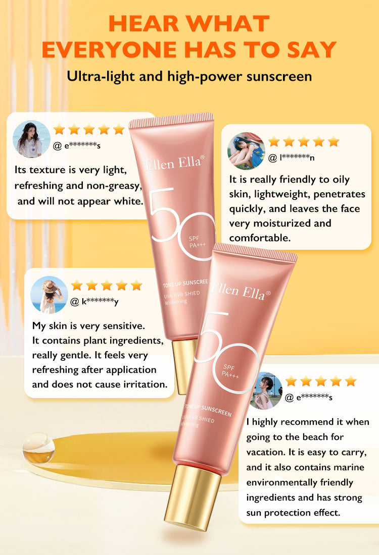 Ellen Ella New Upgrade Tone Up Sunscreen-SPF50 + PA+++,Naturel brightening,12 hours sun protection-Safety and environmental protection