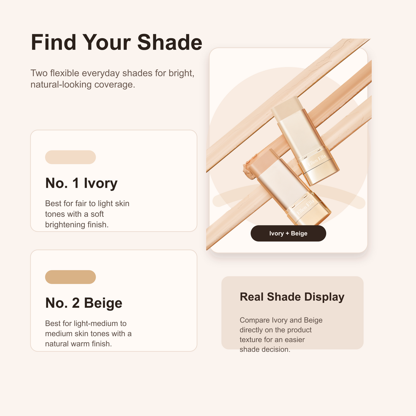Ellen Ella 2-in-1 Foundation & Sunscreen Concealer Stick with Free 3-in-1 Magic Blusher