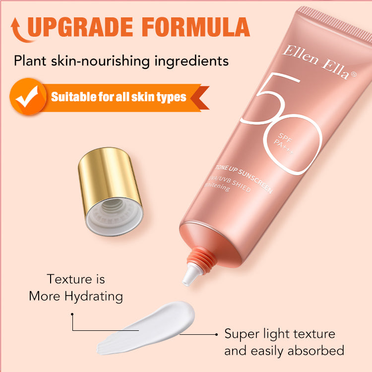 Ellen Ella New Upgrade Tone Up Sunscreen-SPF50 + PA+++,Naturel brightening,12 hours sun protection-Safety and environmental protection