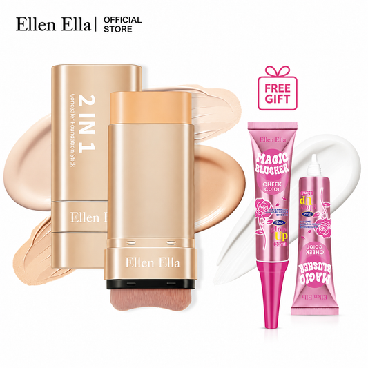 Ellen Ella K-Beauty 2-in-1 Foundation & Sunscreen Concealer Stick with Free 3-in-1 Magic Blusher