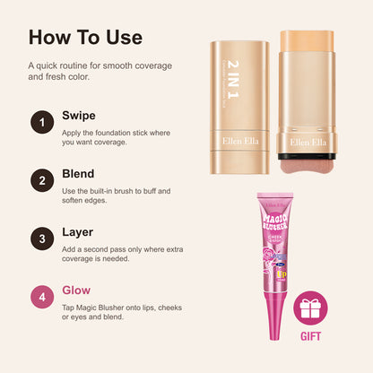 Ellen Ella 2-in-1 Foundation & Sunscreen Concealer Stick with Free 3-in-1 Magic Blusher