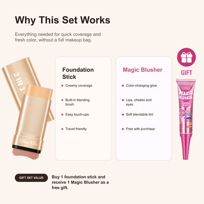 Ellen Ella 2-in-1 Foundation & Sunscreen Concealer Stick with Free 3-in-1 Magic Blusher