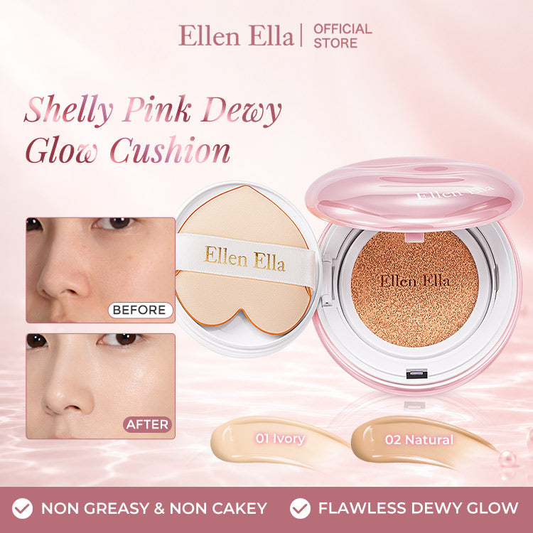 Ellen Ella Shelly Pink Dewy Glow Cushion-Fresh Dewy Glow-Sweat-Resistant-No Cakey Finish-Glow Without Greasiness