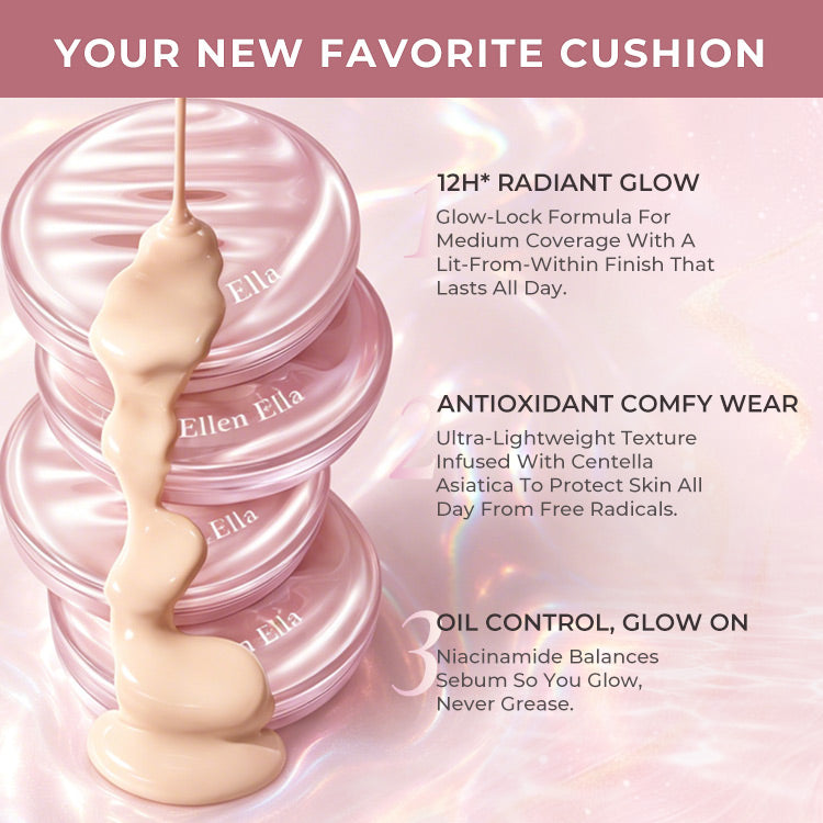 Ellen Ella Shelly Pink Dewy Glow Cushion-Fresh Dewy Glow-Sweat-Resistant-No Cakey Finish-Glow Without Greasiness