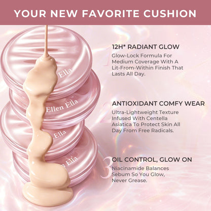 Ellen Ella Shelly Pink Dewy Glow Cushion-Fresh Dewy Glow-Sweat-Resistant-No Cakey Finish-Glow Without Greasiness