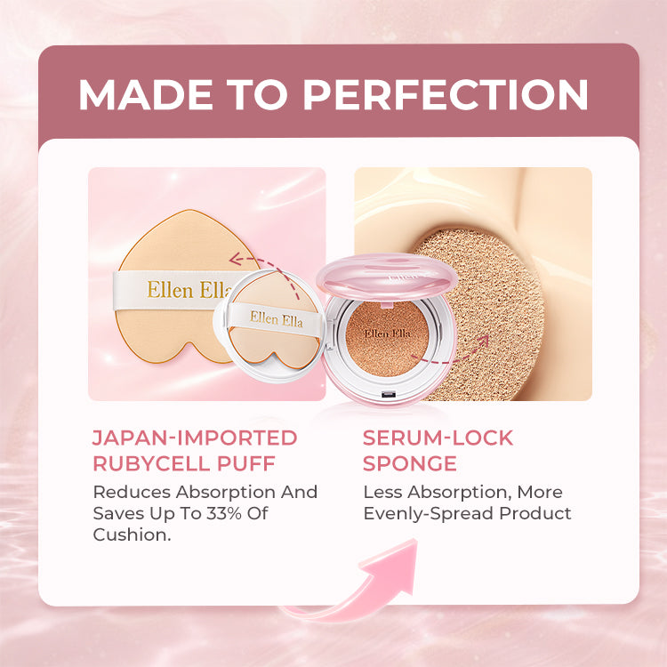 Ellen Ella Shelly Pink Dewy Glow Cushion-Fresh Dewy Glow-Sweat-Resistant-No Cakey Finish-Glow Without Greasiness