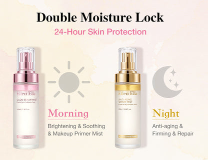 Ellen Ella Serum Mist Duo Combo Whitening & Anti-Aging & Repair - Pink for morning Cooling glow, Yellow for Night Repairing