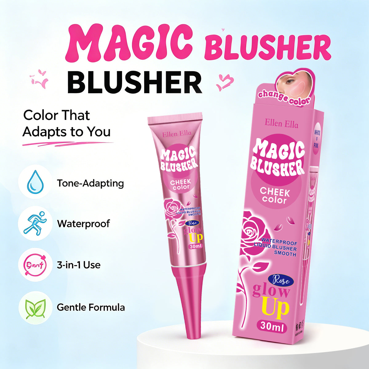Ellen Ella Magic Blusher – Temperature-Activated Color Changing Blush for Kids & Tweens (Ages 6–15) | Waterproof 3-in-1 Cheek, Lip & Eye Tint