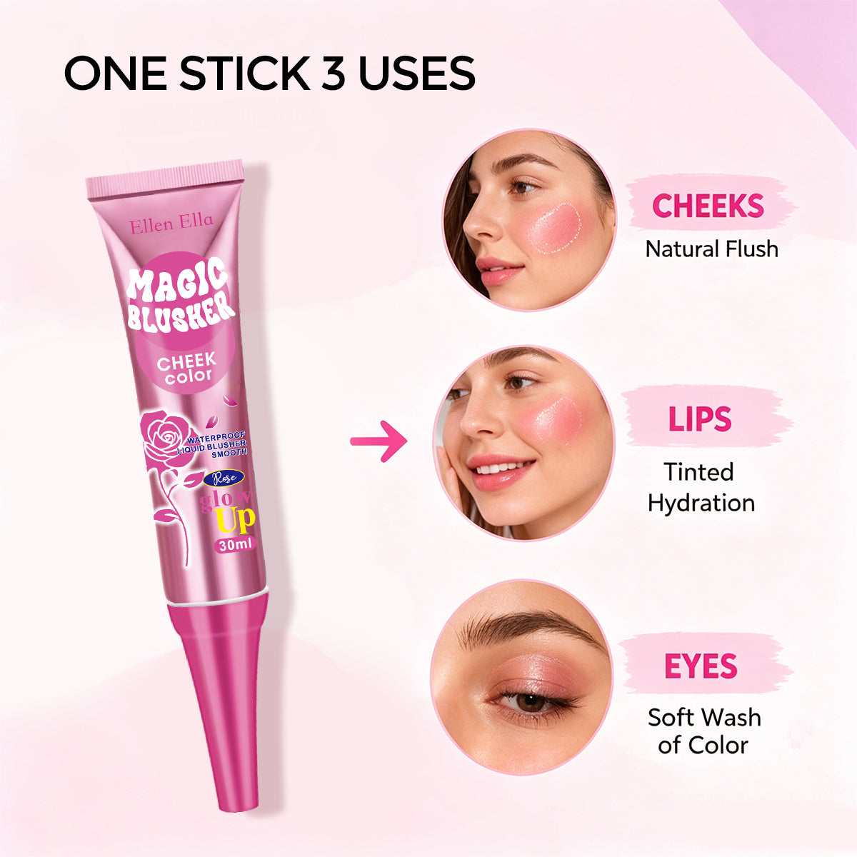 Ellen Ella Magic Blusher – Temperature-Activated Color Changing Blush for Kids & Tweens (Ages 6–15) | Waterproof 3-in-1 Cheek, Lip & Eye Tint