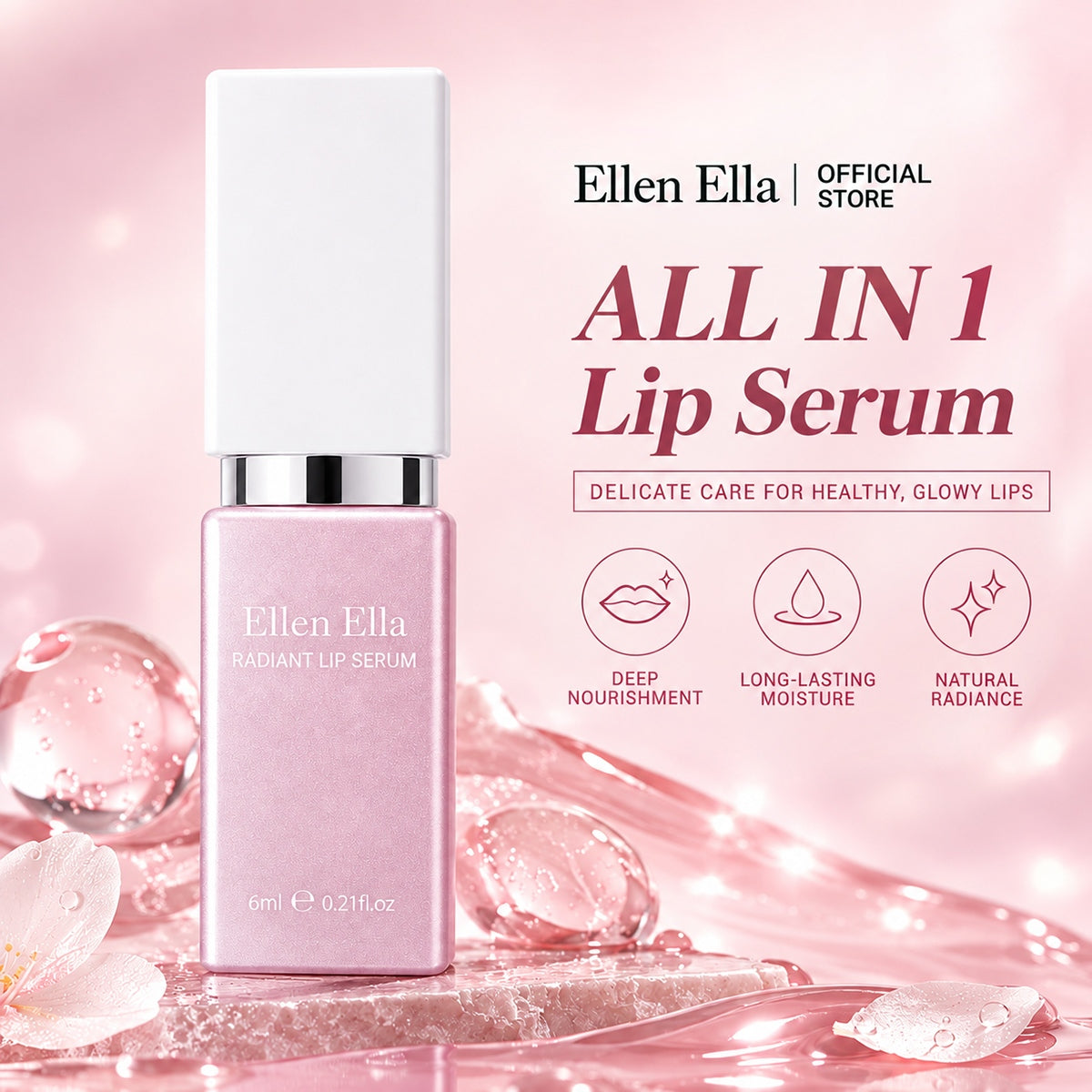 ALL IN 1 Lip Serum-24-Hour Long-Lasting Hydration-SPF15+-Nourishing, Moisturizing, Brightening, Reduces Lip Lines, Sun Protection