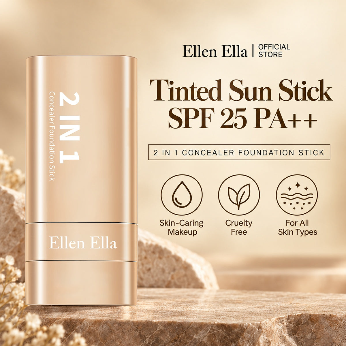 Ellen Ella K-Beauty Concealer Foundation Stick with Brush High coverage for a healthy-looking, BEAUTIFUL SKIN EFFECT!